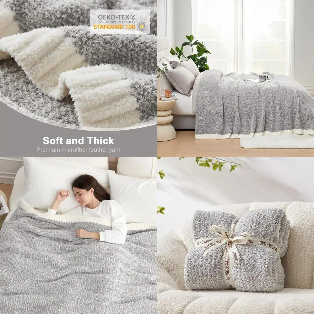 

60x80 Twin Size Soft Grey Knit Cozy Throw Blanket for Sofa and Bed