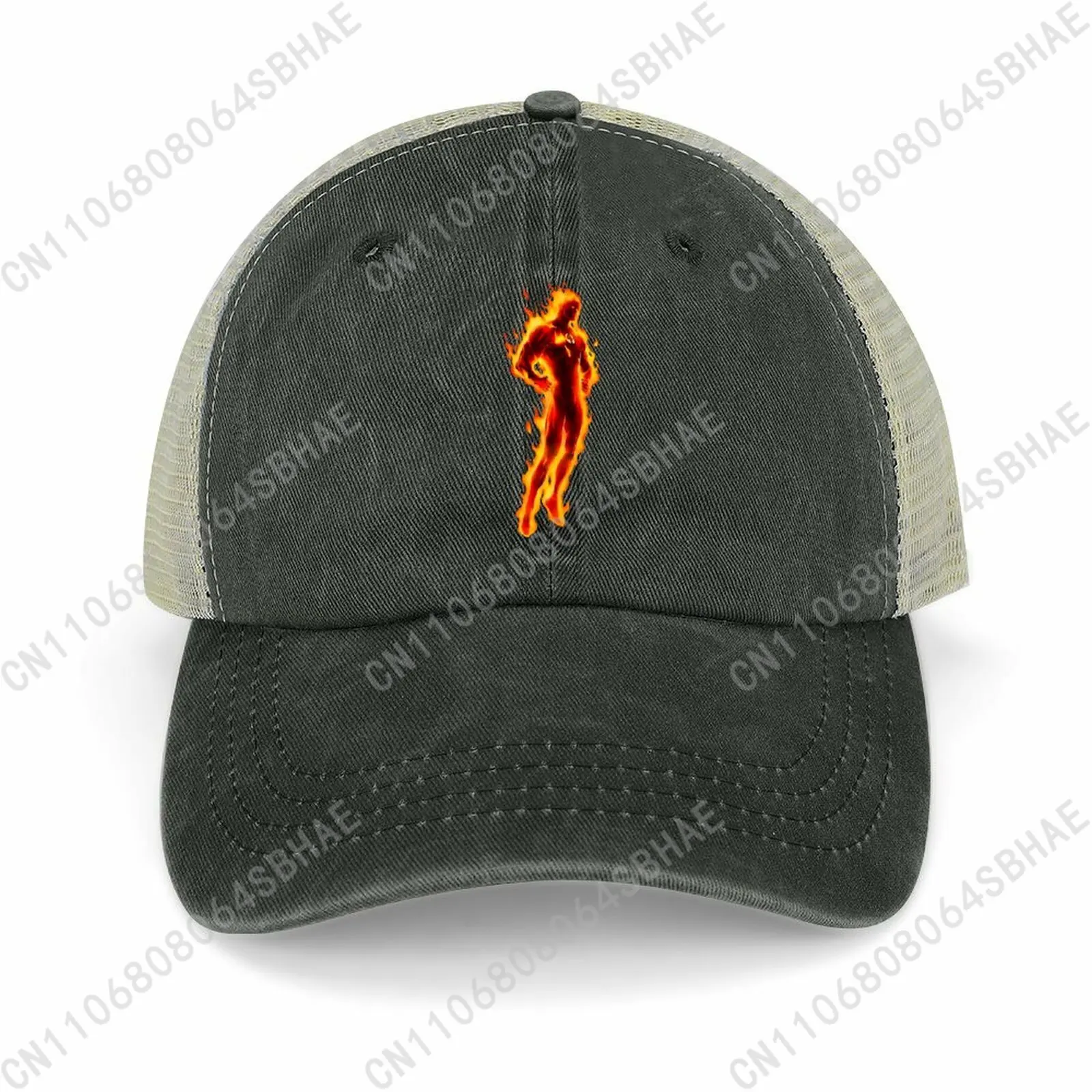 

Marvel Human Torch Mesh Cowboy Hat Hollow Ventilated Summer Cap Men Women Outdoor Sun Hat Adjustable Strap Custom Cosplay