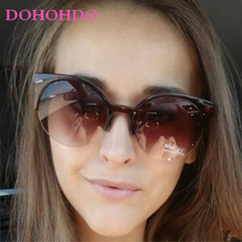 

Luxury Brand Designer Half Frame Cat Eye Women Men Sunglasses Fashion Retro Oversized Glasses Female Outdoor Travel Shades UV400