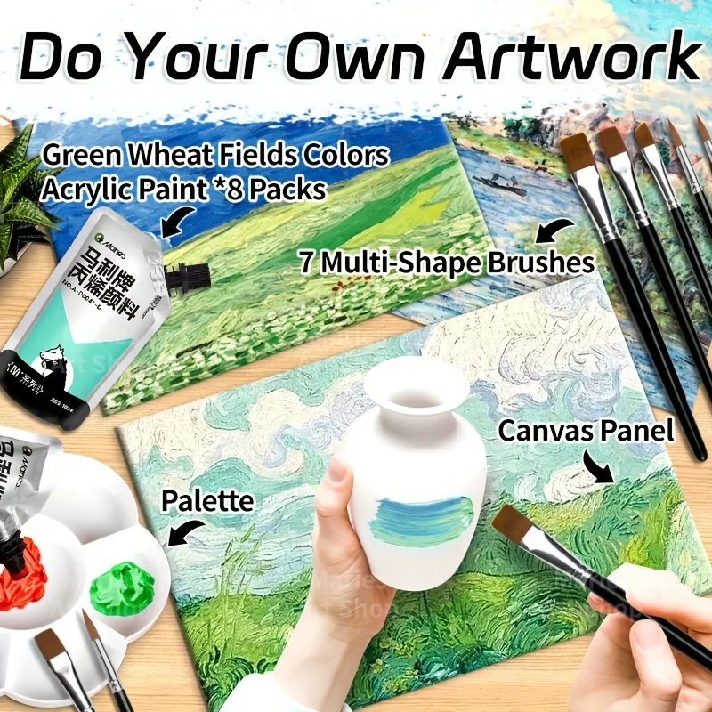 Set di 19 colori acrilici di Marie # Colori di frumento verde per adulti, 8 colori 100 ml/3,38 once Qualità duratura e colori ricchi