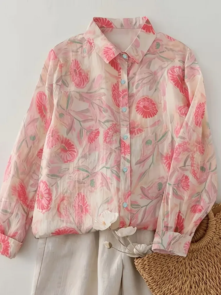 Picture 3: L-5XL Plus Size Autumn Spring Fashion Elegant Shirt Blouse Turn Down Collar 3XL 4XL Big Size Women Long Sleeve T-shirt Tops