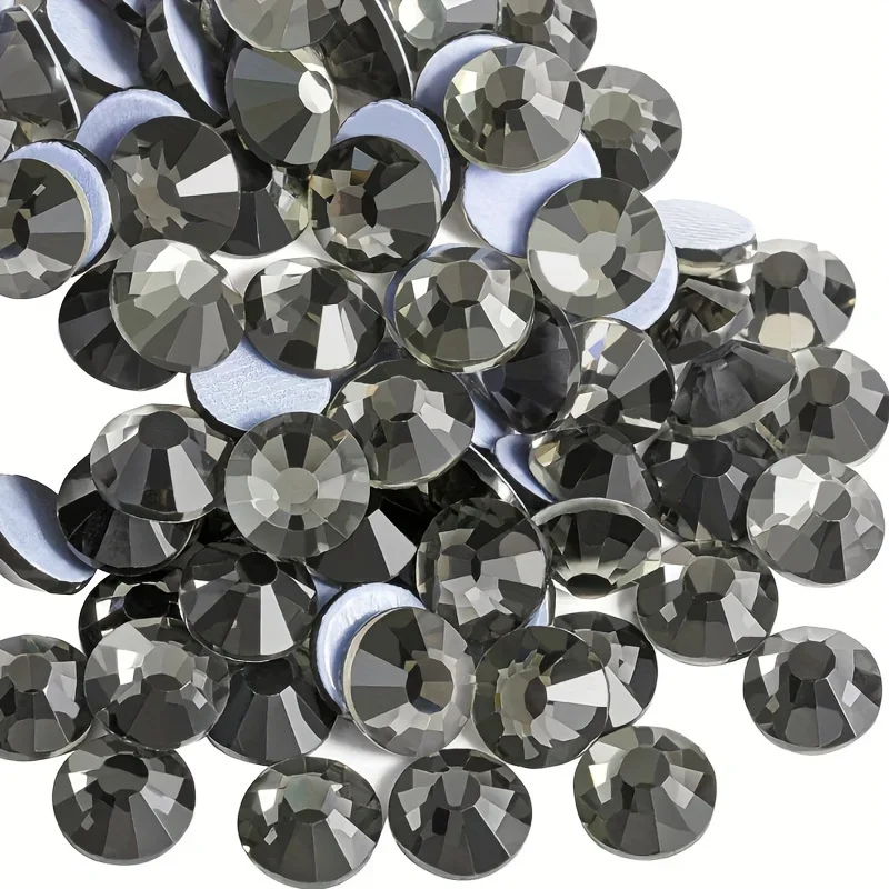SS6-30 Diamante negro gris Hot Fix Flatback Strass vidrio mejor DMC Strass Hotfix hierro en decoraciones de tela ropa 3D DIY