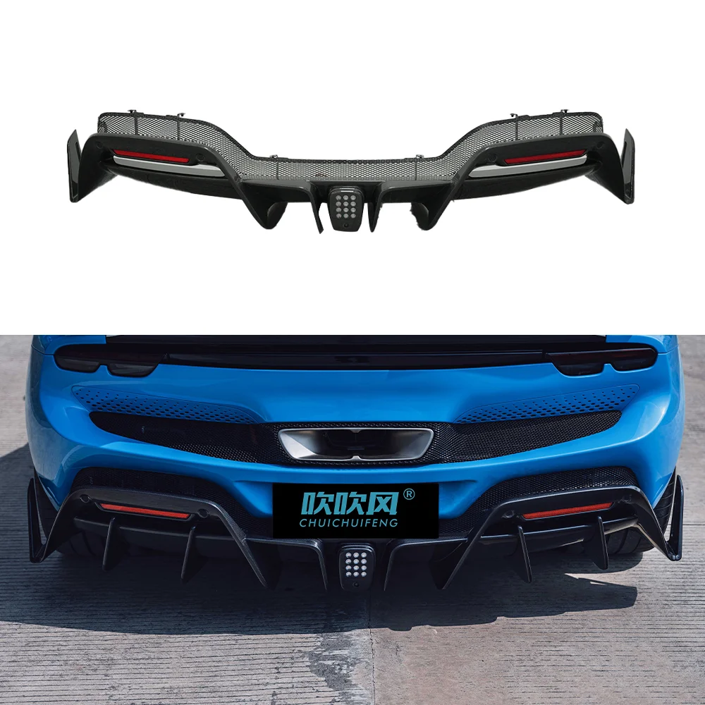 For Ferrari 296 GTB Dry Carbon Fiber BFA Style Rear Diffuser Rear with Stoplight Spoiler Body Kit  Advanced Customization