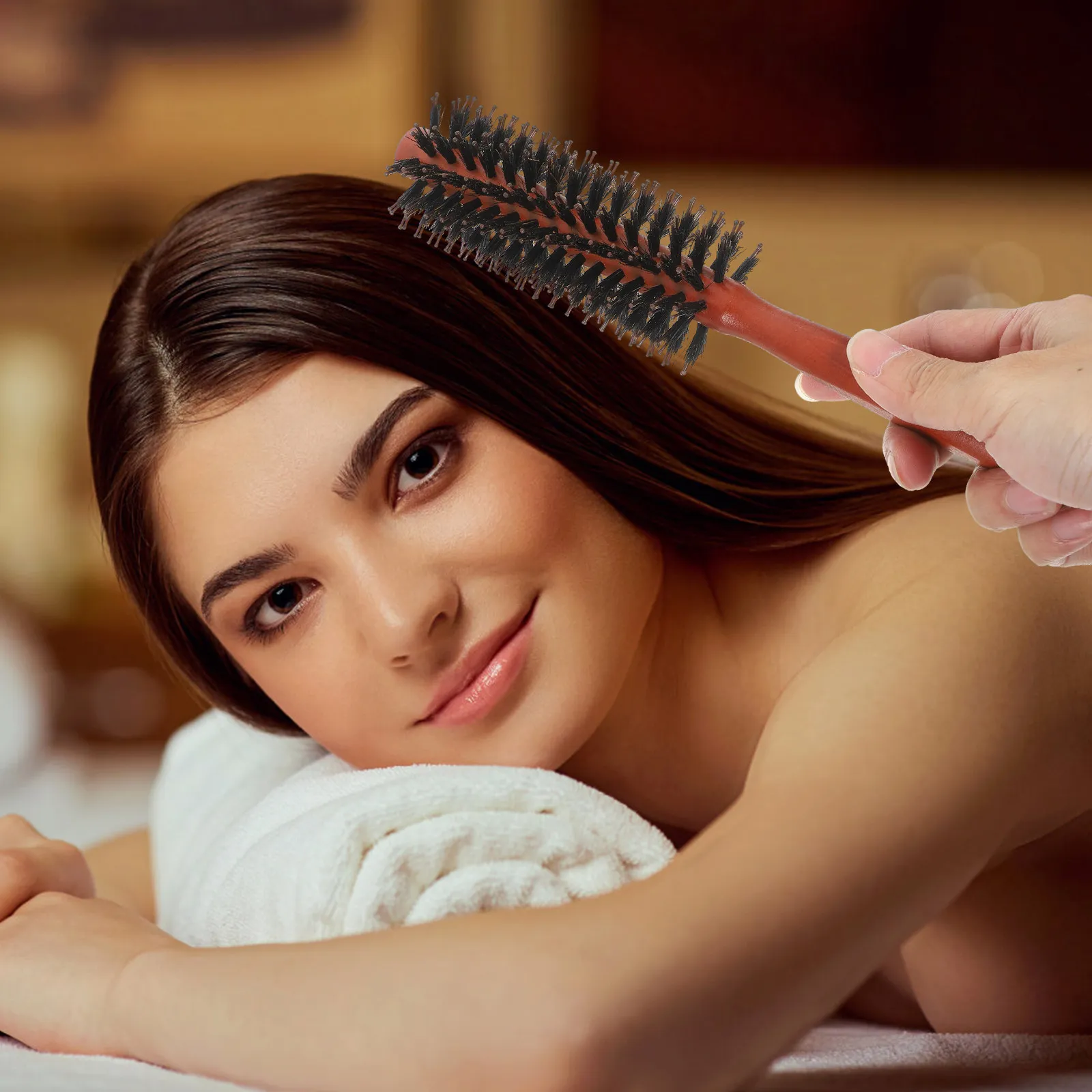Professional Round Hair Brush with Boar Bristles Nylon Bristles Wooden Handle for Blow Drying Straightening Curling Styling
