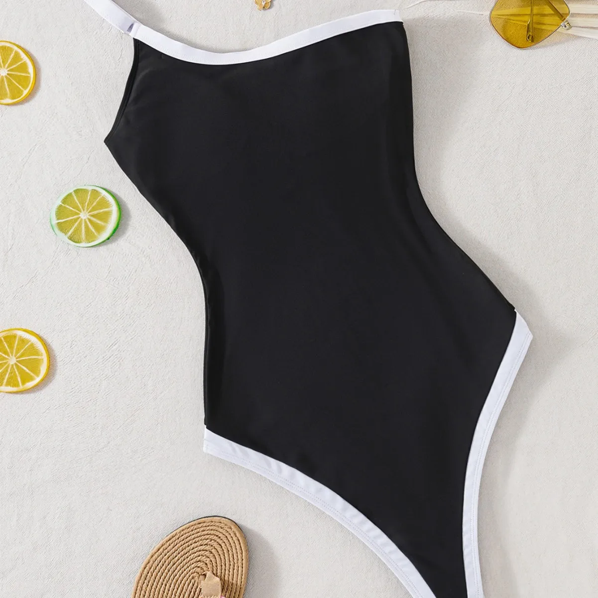 2025 Hot Bikini Set Single-Shoulder Color-Blocking Design New Style Pure and Seductive Fashionable Swimsuit One-Piece Swimsuit