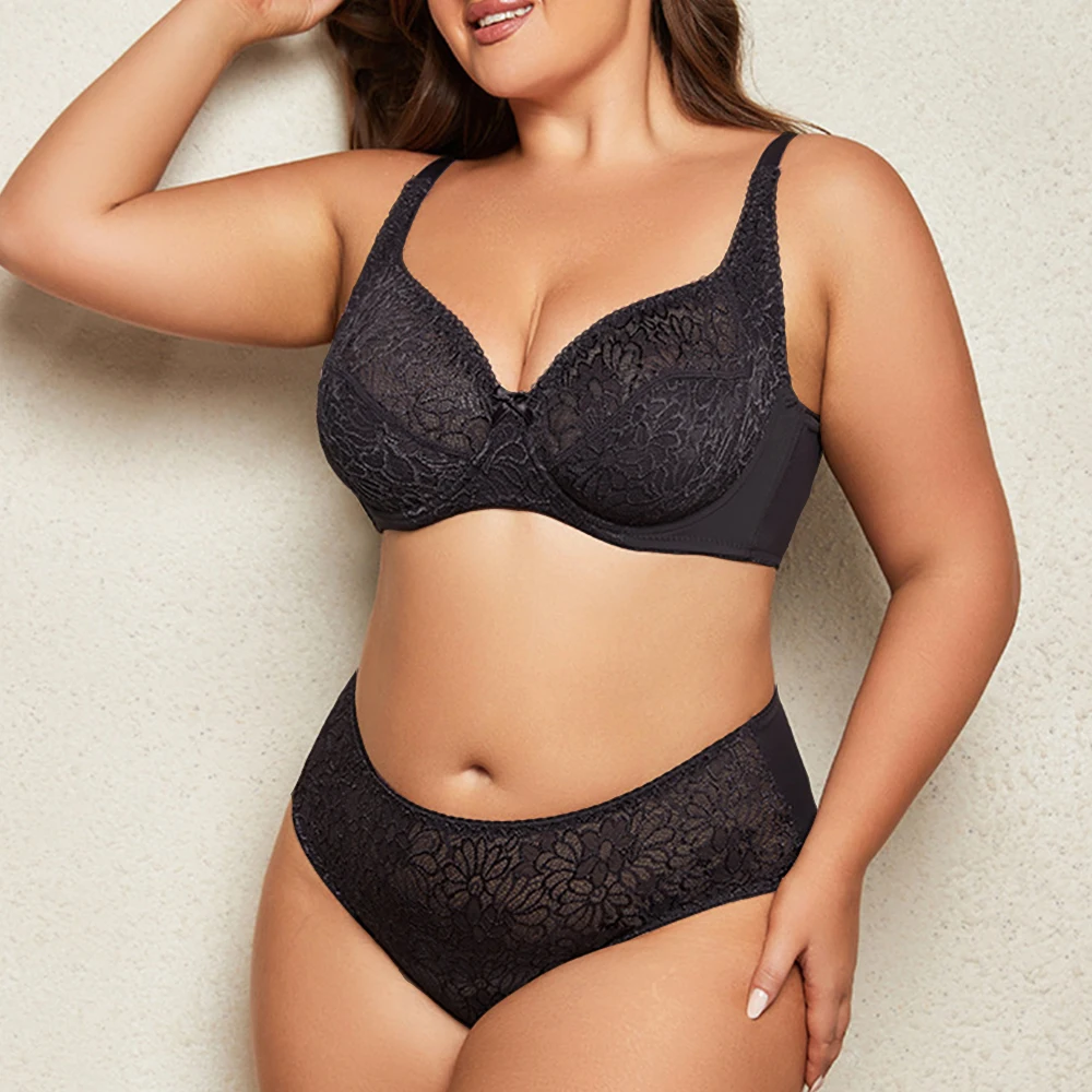 Sexy Lace Thin Panty and Briefs Plus Size Women\'s Brassiere Set Girl Top BH Lingerie Sets Underwear Women B C D DD E F Cup
