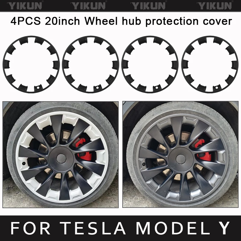 4Pcs Wheel Parts For Tesla Model Y 20 Inch Vehicle Wheel Rims Edge Protector Ring Tire Guard Strip Wheel Hub Covers Accessories