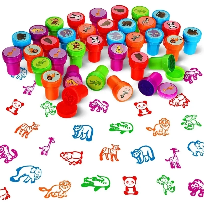 10pcs/Set Children Toy Stamps Cartoon Animals Fruits Kids Seal For Scrapbooking Stamper DIY Scrapbook Cartoon Stamper Toys