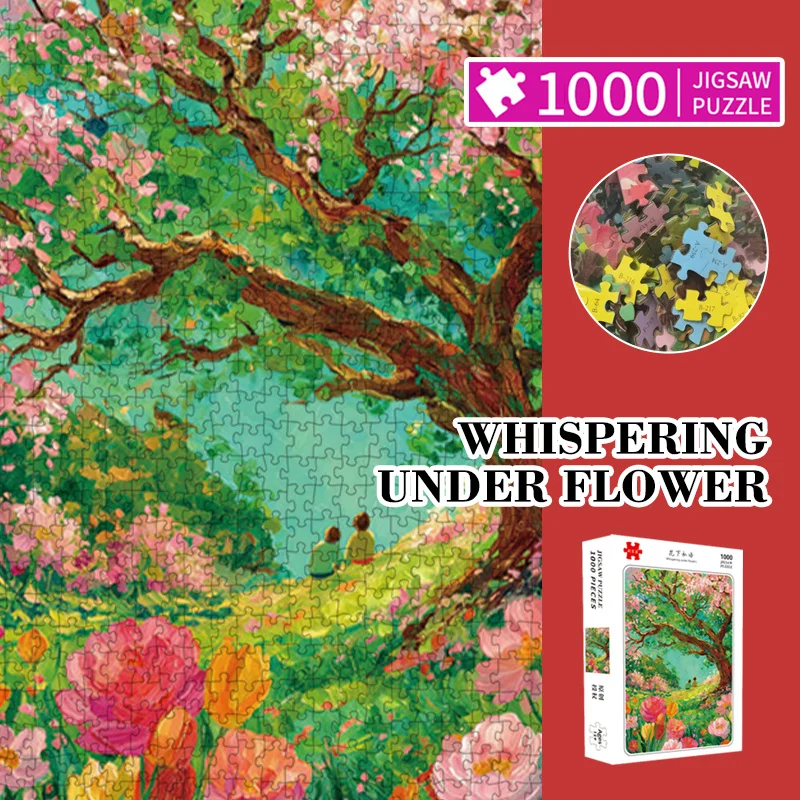 Velvet Surface 1 Box 1000 Pieces Jigsaw Puzzle, 2.2mm Thick Pieces, Whisper Under Flowers Pattern, High Interlocking Puzzle