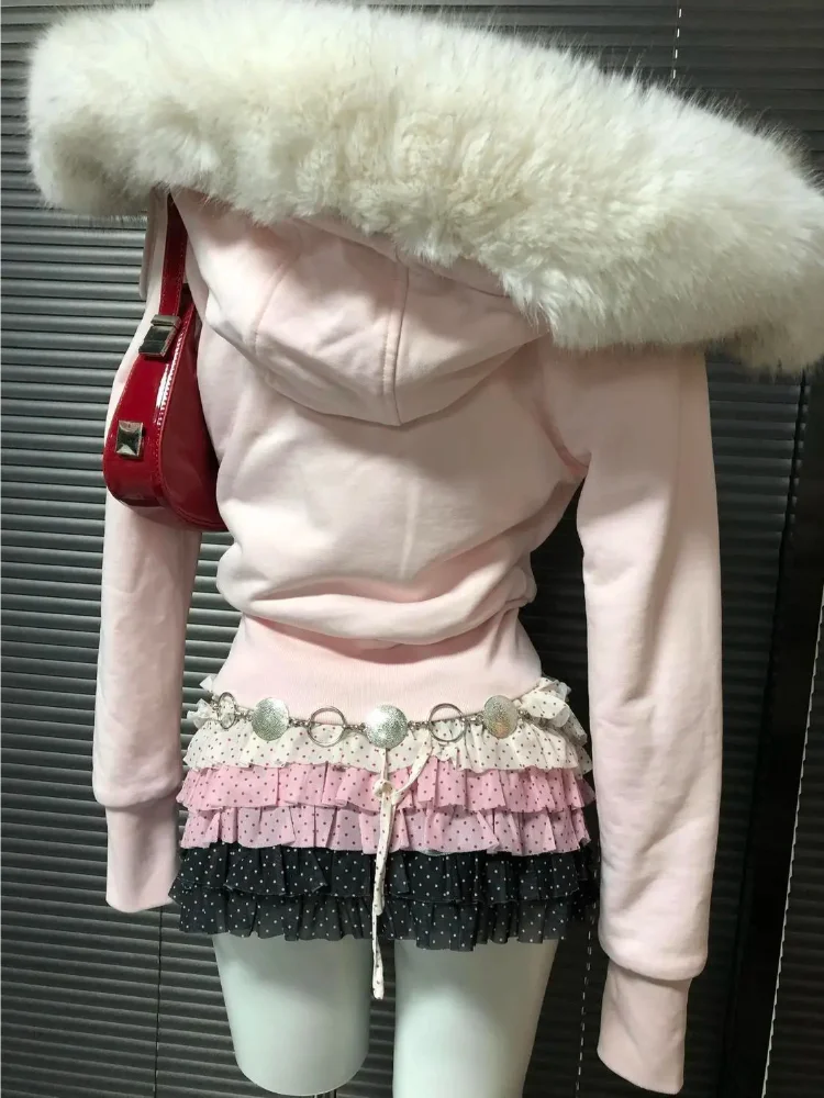 الأمريكية Gyaru Acubi Alt الجرونج تونك تصميم قلنسوة بسحاب سوداديراس Y2k الملابس Ropa De Mujer هوديس القوطي الشارع الشهير البلوز