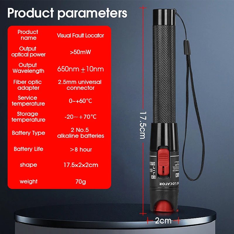 FTTH Fiber Optic Cable Tester Pen 50MW Visual Fault Locator SC/FC/ST 2.5mm Interface VFL 50KM Range