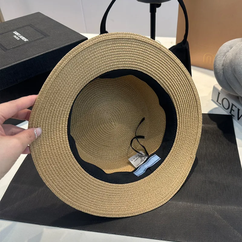 Летняя простая женская декоративная солнцезащитная соломенная шляпа с треугольным плоским верхом, солнцезащитная модная соломенная шляпа Tide