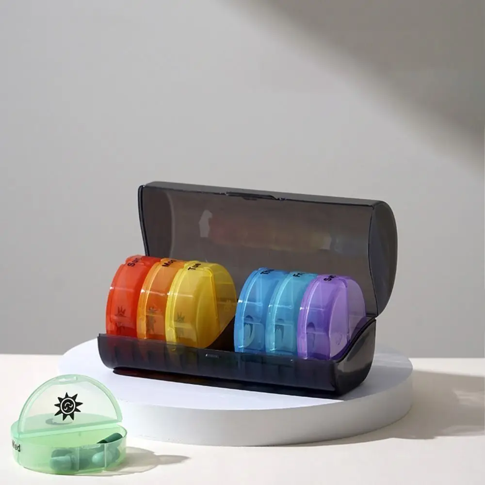 Drug Container 7-Day Splitter Pill Organizer 14-Grid AM/PM Compartments Rainbow Pill Box Dust-proof 2 Times a Day Daily Pill Box