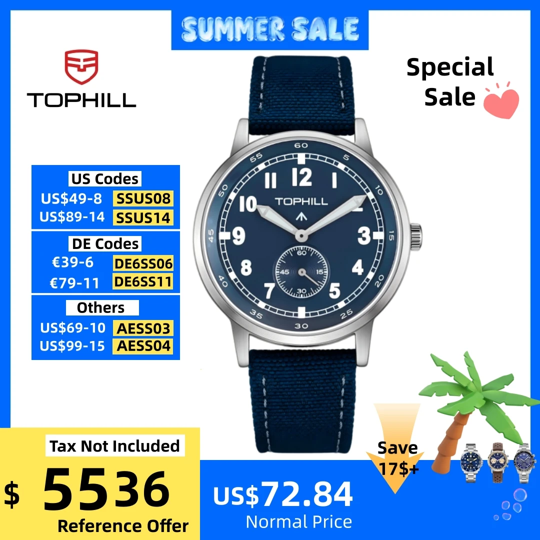 

TOPHILL Men Quartz Watch 40mm 1L45 Sandblasted Matte Dial 6H Seconds Subdial Canvas Leather Strap TW099G