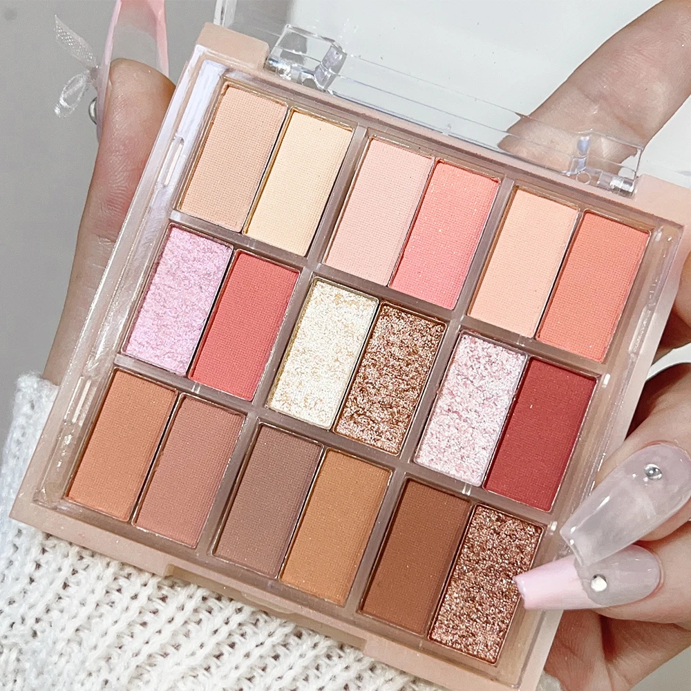 Paleta de sombras de ojos de 18 colores brillantes, brillo de larga duración, sombra de ojos nacarada, rosa, resistente al agua, aspecto coreano, maquillaje de ojos