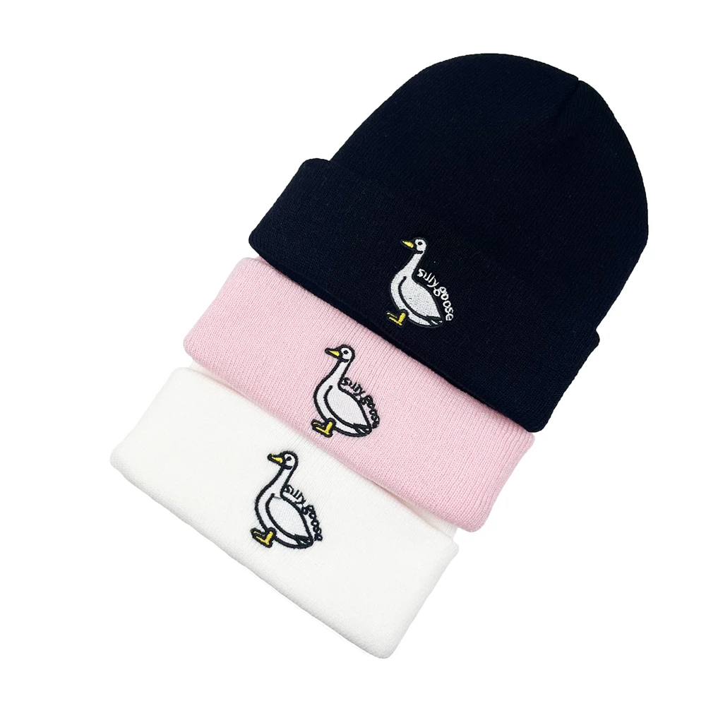 Autumn Winter Outdoor Silly Goose Embroidery Knitted Hat Funny Beanie Bonnet Hip Hop Cap For Men Women