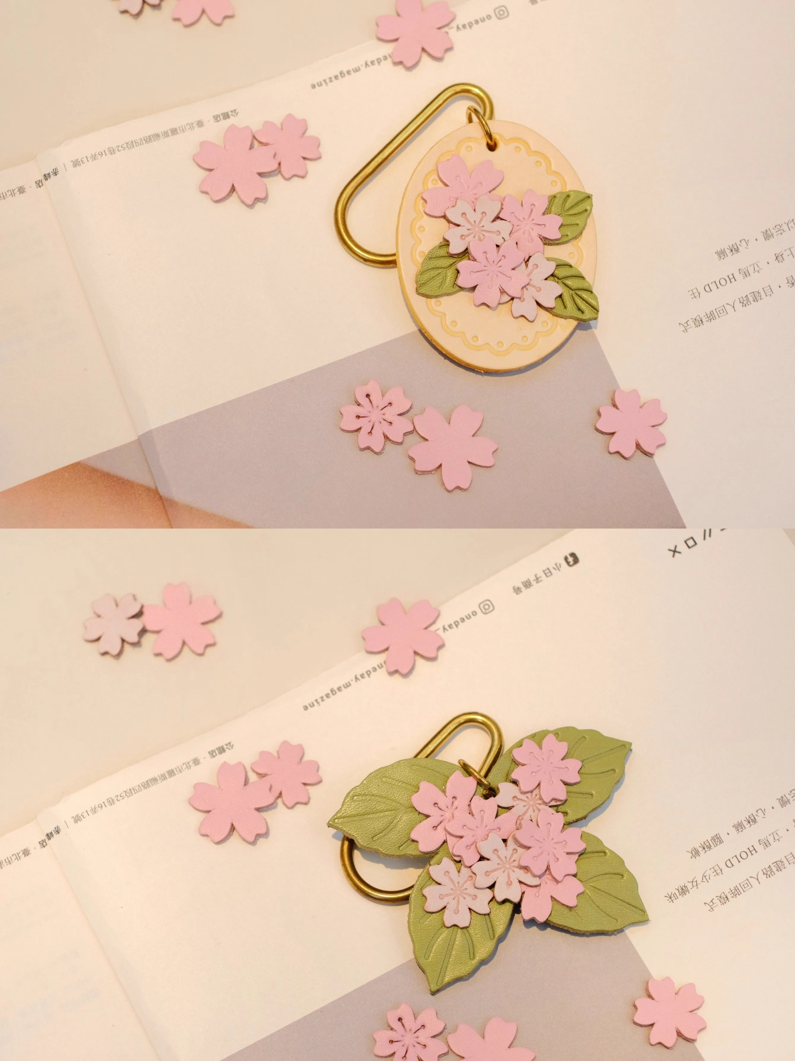 Cherry Blossom Pendant Car Keychain Bag Charm Top-Grain Leather Handmade Vintage Exquisite Genuine Leather Gift