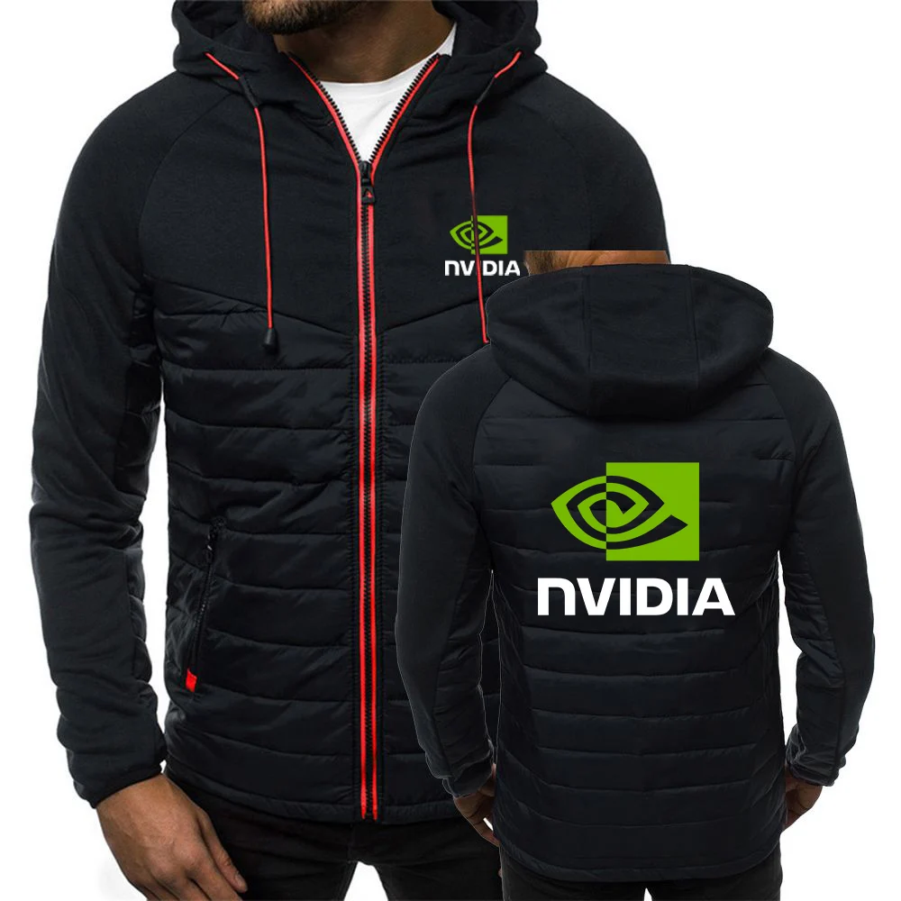 2025 Spring Autumn Men's NVIDIA Logo Print Popular Solid Color Patchwork Loose Coat Fashion Cardigan High-Quality Cotton Jackets