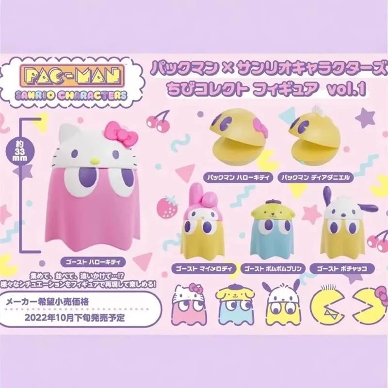 

andai Original Pac-Man Sanrio pochacco melody Ghost Figure Cute Mini Desk Decor Anime Collectible Toy Ornament Gift for Fans