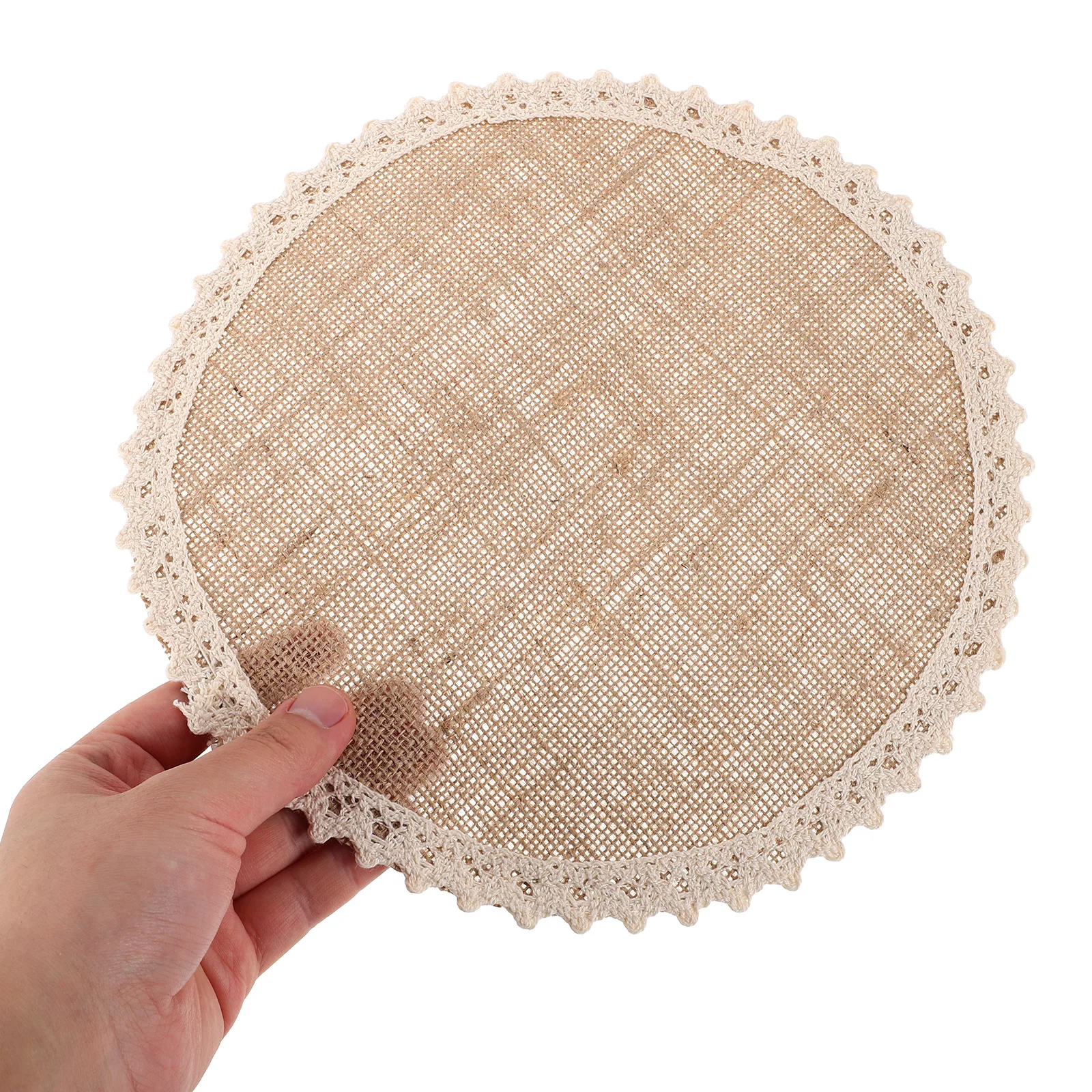 

4pcs Round Placemats Linen Fabric Anti-Slip Heat Resistant Lace Trim Rustic Romantic Unique Design for Weddings Parties Home