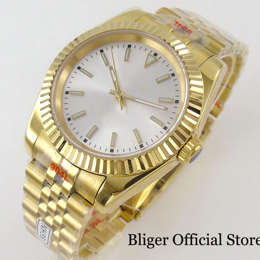 Nologo Fluted Gold Men Watch 36mm 39mm Automatic Men Watch NH35A PT5000 MIYOTA Glass Back Silver Gold Dial Jubilee Band