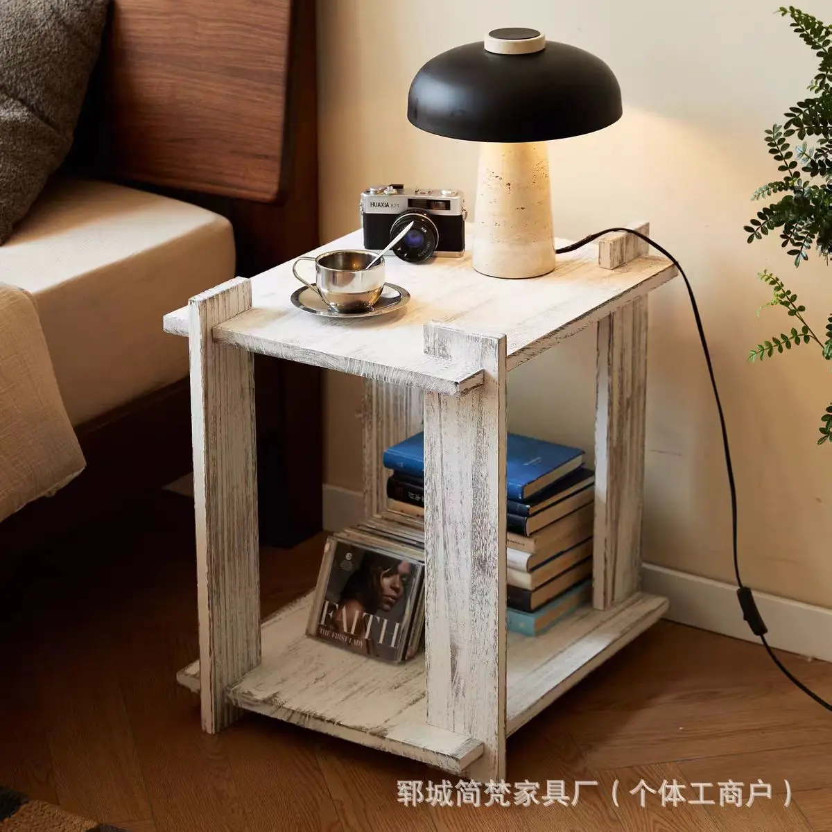 AOLIVIYA Wind Solid Wood Bedside Table Household Bedroom Table Lamp Corner Few Nightstands Old Elm Table Bedside Lamp R
