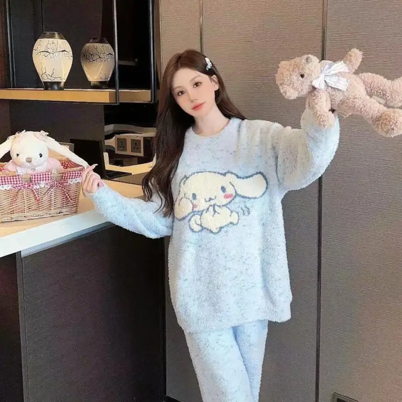 

Sanrio мультяшные пижамы Hello Kittys Kawaii, зимние брючные костюмы с длинными рукавами, домашняя одежда с принтами, модный подарок для подруги