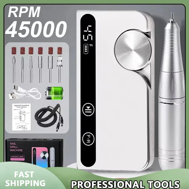 

Professional Rechargeable Nail Drill 45000RPM Low Noise Gel Polish Machine for Nail Care