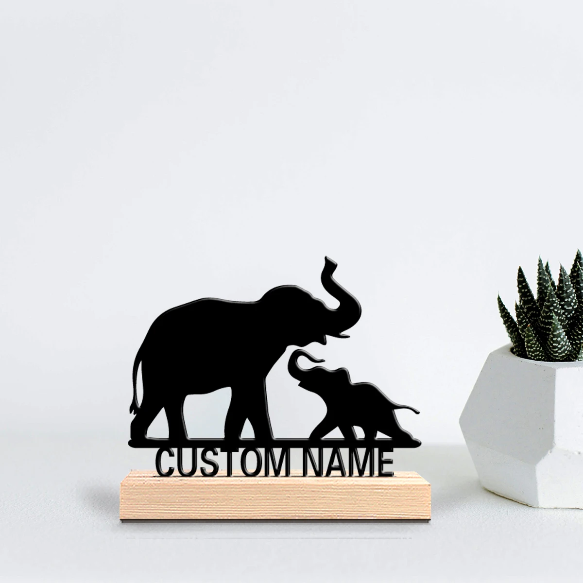 1pc Terror Personalized Custom elephant Metal Statues Wooden Base Lighting for Office Workshop Modern Rustic Steampunk Themes
