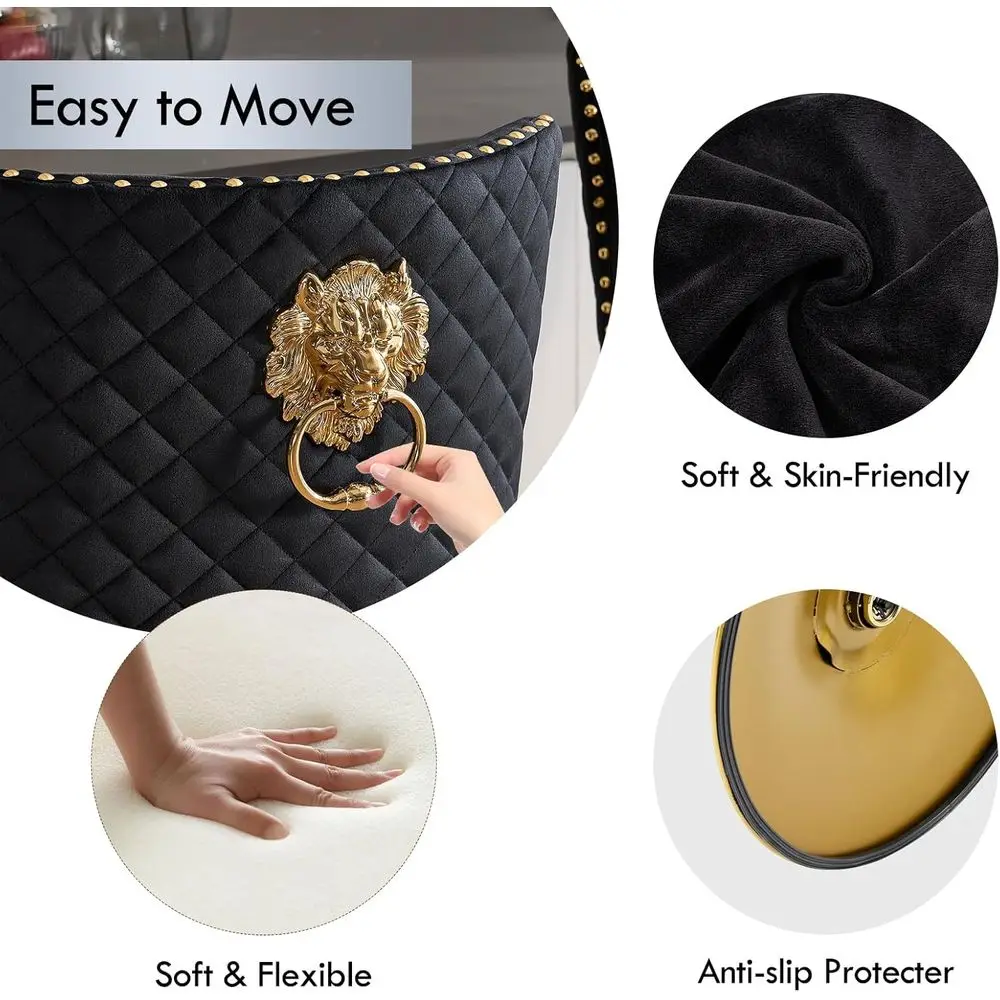 Conjunto de 4 bancos de bar giratórios de veludo com anel de leão e encosto alto capitoné para ilha de cozinha e café, preto moderno