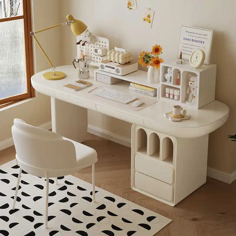 

French cream style desk modern simple light luxury solid wood designer high-end desk home study writing desk
