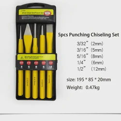 5pcs Cold Chisel And Punch Set Chiseling Sharpener Center Punch Stonecutter Chisel Woodworking Punching Tools Accessories