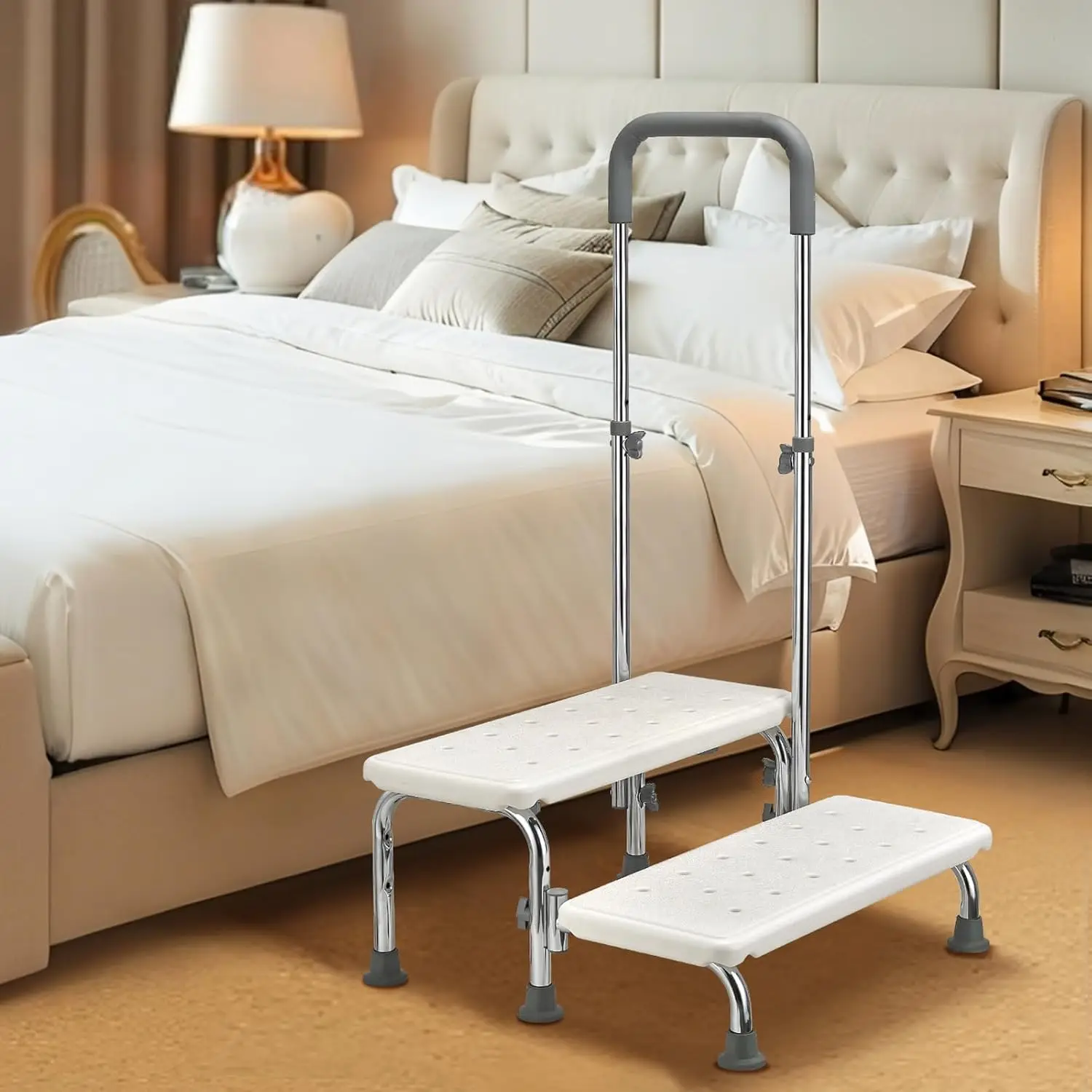 

Upgrade 2 Step Stool with Adjustable Handrail, Heavy Duty Non-Skid Platform, Bed Steps for High Beds, Supports up to 550LBS