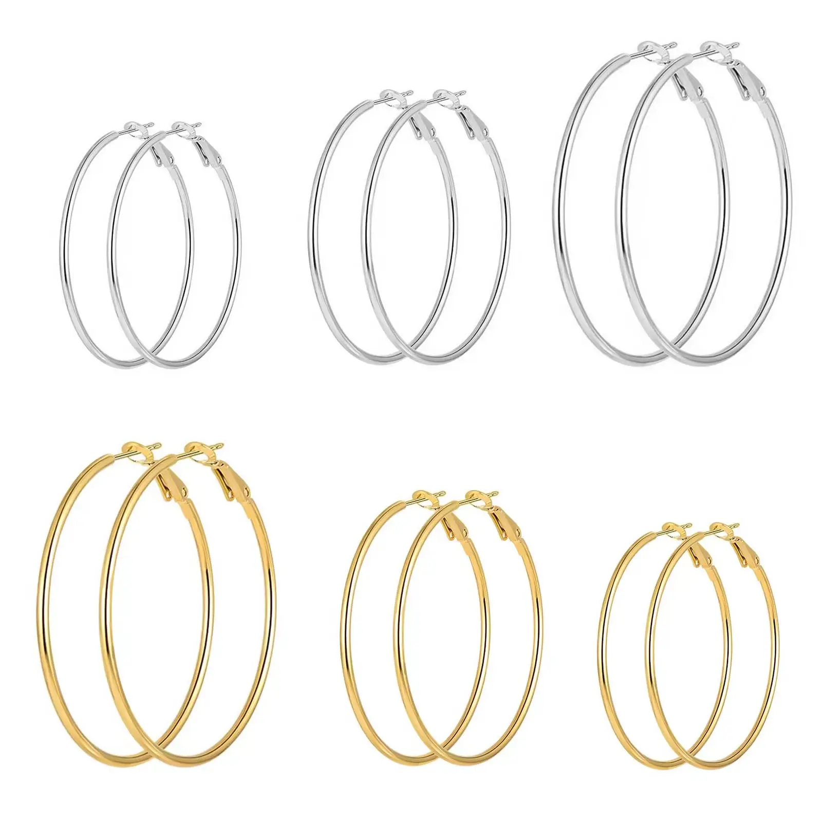 4 Pairs Silver Gold Hoop Earrings for Women 14K Gold Plated Hoop Earrings Hypoallergenic Earring Lightweight Dangle Earrings Set