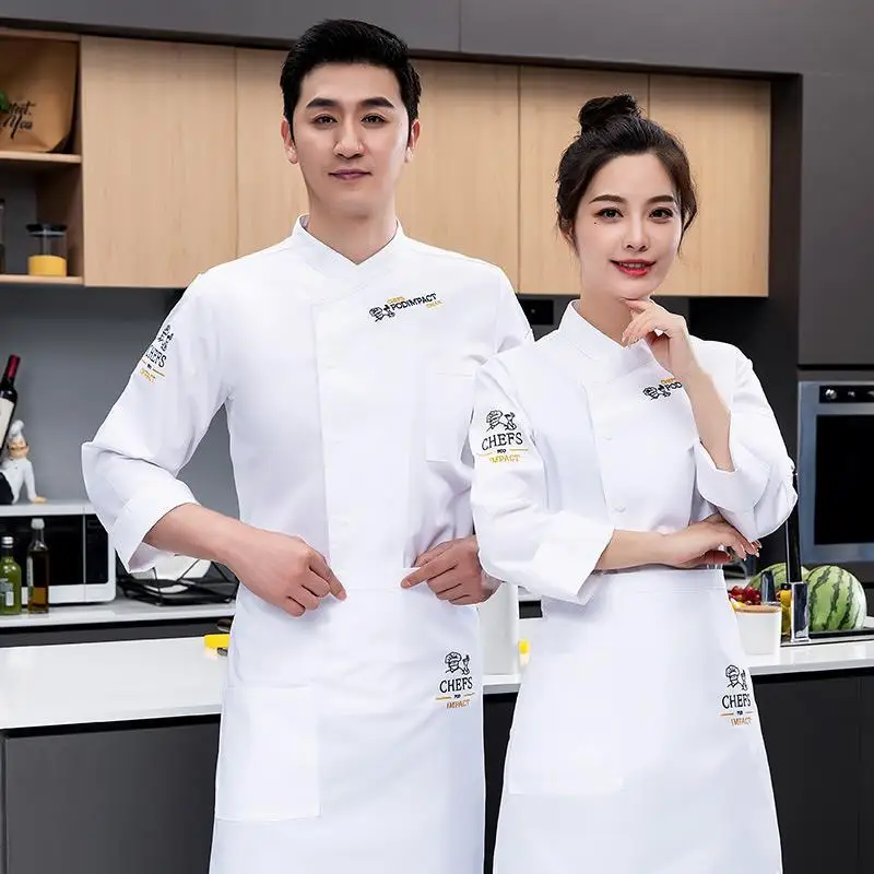 Chef Overalls แขนยาวผู้ชายฤดูใบไม้ร่วงและฤดูหนาวโรงแรม Catering Western Restaurant ร้านเค้กด้านหลังครัวเบเกอรี่