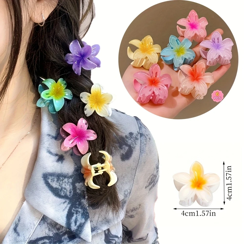 

6pcs Hawaiian Gradient Hair Clips Small Flower Hair Claws Crab Barrettes Fashionable Headwear Accessories for Women