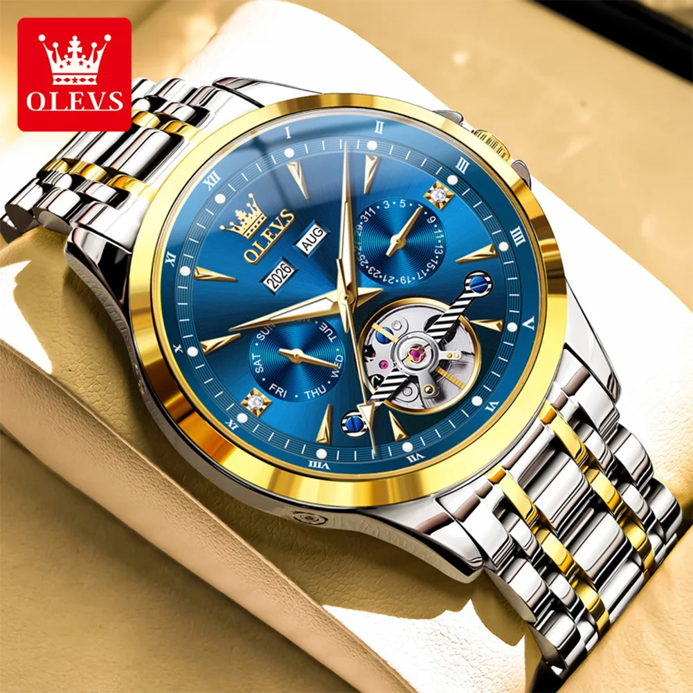 

OLEVS 7091 Automatic Men Watches Top Brand Business Wristwatch Auto Date Skeleton Dial Luxury Mechanical Watch