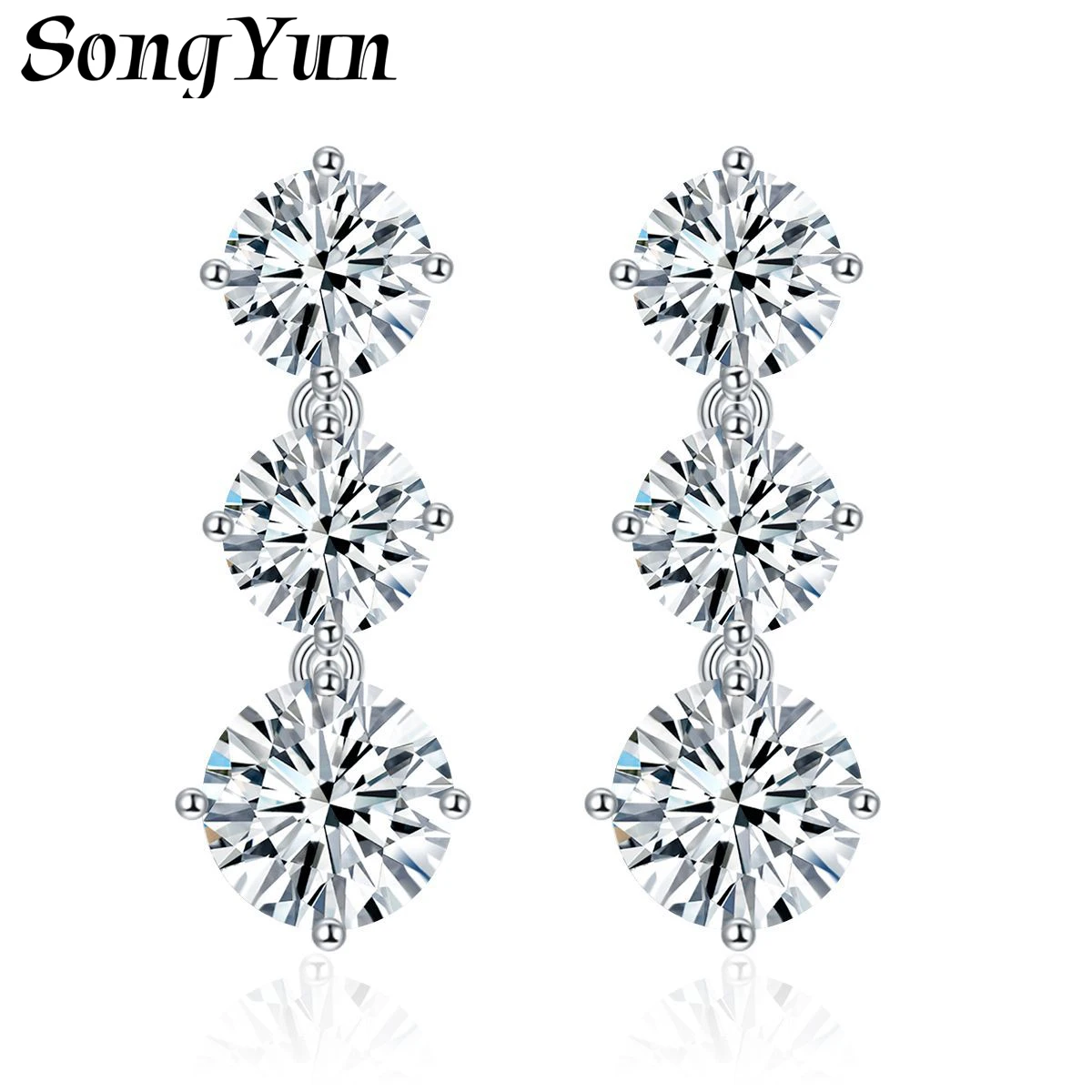 SONGYUN Moissanite Diamond Jewelry Movable 4 Prong 6.0mm Moissanite Stud Earrings S925 Sterling Silver Gold Plated