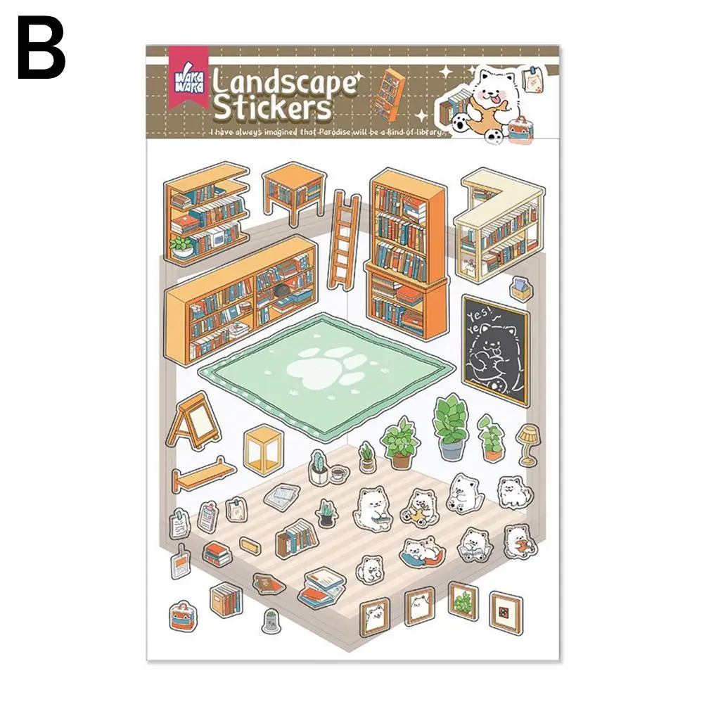 Cartoon Miniatuur Scène 3D Landschapsarchitectuur Stickers DIY Cabine Scène Stapelen En Plakken Hand Account Leuk Cadeau Voor Kid Kind G6W5