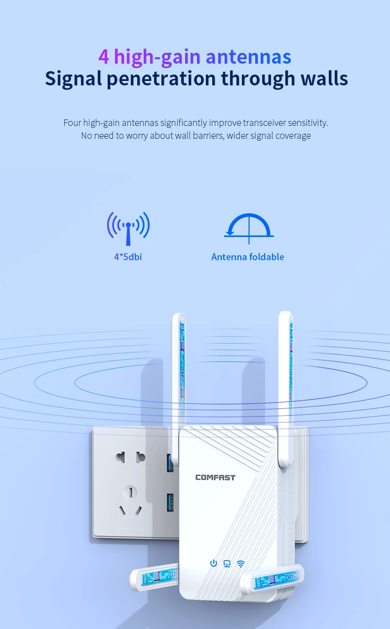 COMFAST 3570Mbps WiFi 7 와이파이 리피터 듀얼 밴드 2.4GHz/5.8GHz 4개 고이득 안테나 신호 확장기 무선 신호 증폭기