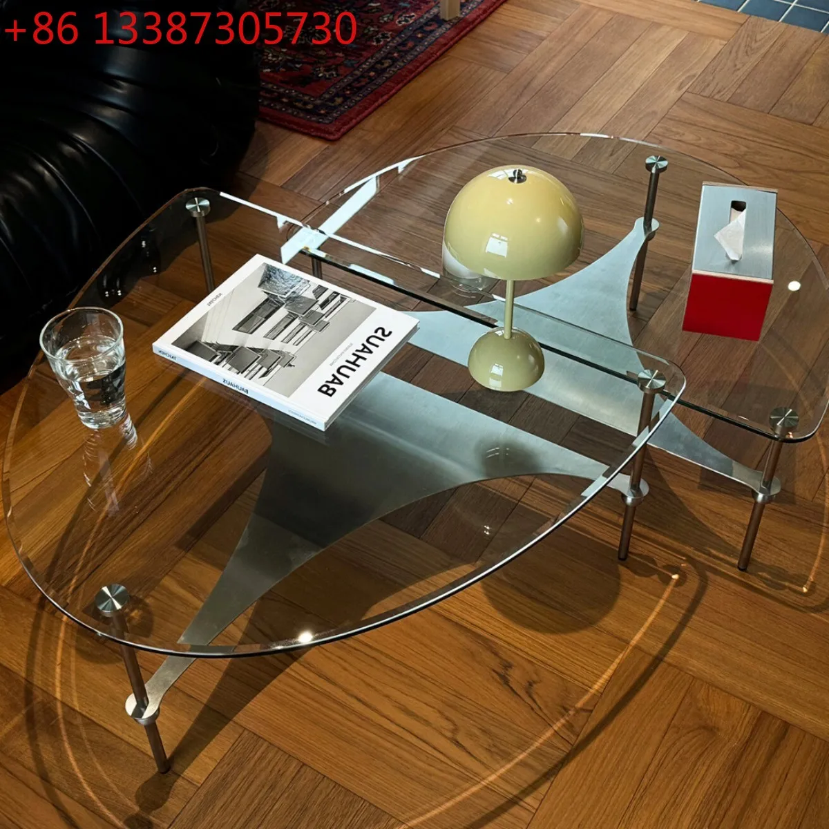 

Комбинация журнального столика из закаленного стекла, овальный приставной столик для гостиной, журнальный столик из нержавеющей стали в стиле Bauhaus