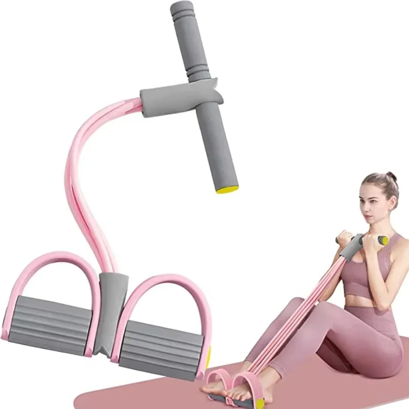 4-Röhren-Elastik-Yoga-Pedal-Zugwiderstandsband, multifunktionales Fitness-Zugseil für Bauch-, Taillen- und Armmuskeltraining