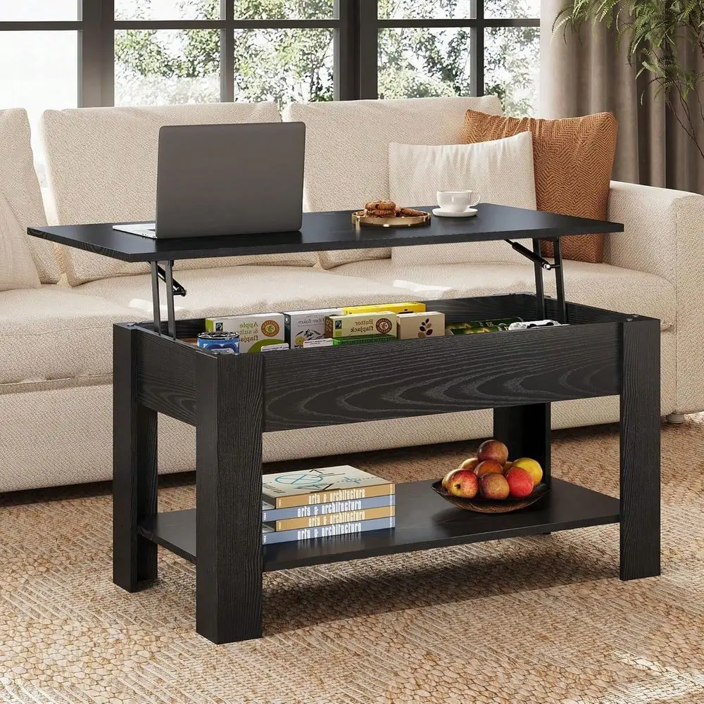 

Stylish Lift Top Coffee Table with Storage Shelf and Hidden Compartment 39 Inch for Living Room Office Reception