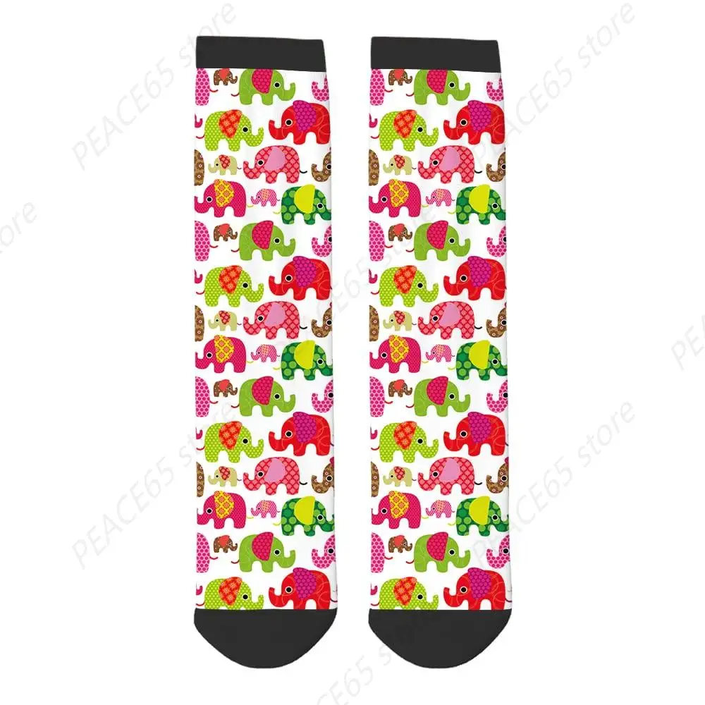 Retro Elephant Funny Socks Indian Cartoon Girly Pink Flower Elephants Fun Holi Novelty Casual Crew Socks