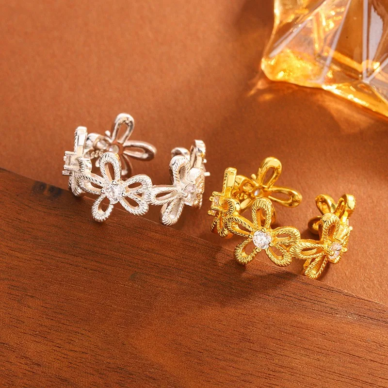 

Кольца из стерлингового серебра 925 пробы для женщин, пара, минималистичный золотой полый цветок ручной работы, кольцо с крыльями, ювелирные изделия, подарок, предотвращение аллергии