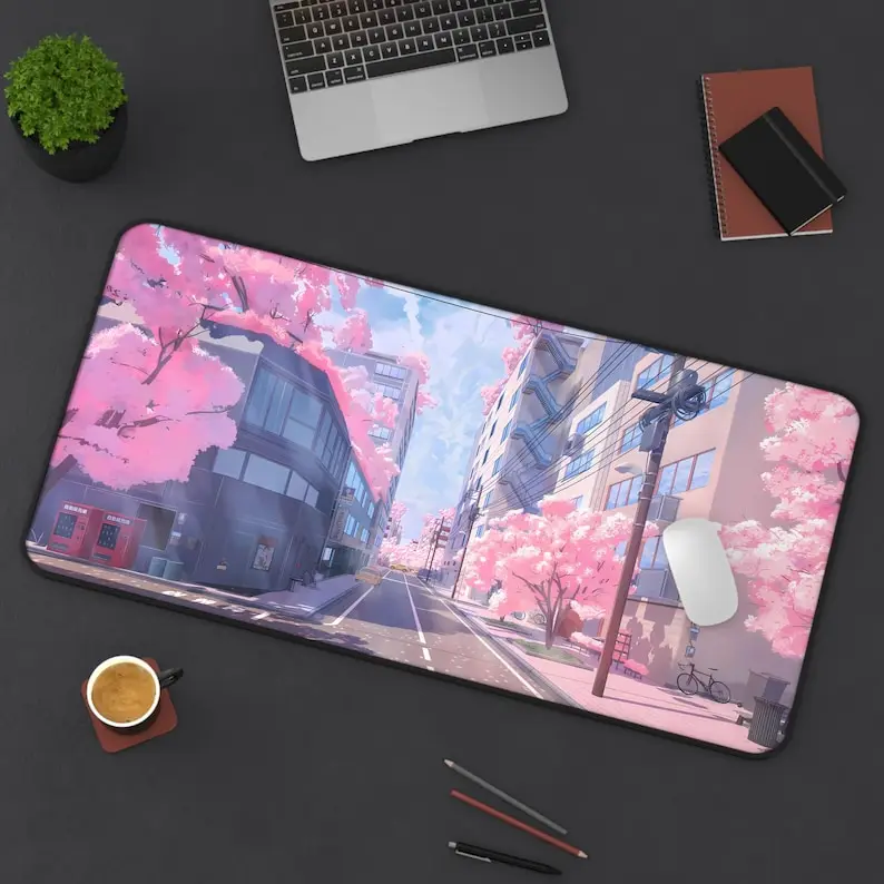 

Cherry Blossom Street Pattern Mouse Pad, Cute Desktop Decoration, Non-slip and Waterproof Mouse Pad, A Perfect Gift for Friends.