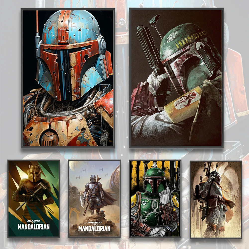 Star Wars Mandalorian Self-adhesive Poster Figures Home Decoration Painting Wall Art Computer Room Decor Kid Gift Yoda Wallpaper