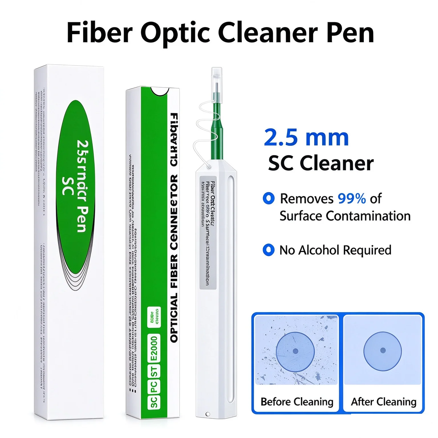 HTMCK Fiber Optic Cleaning Pen for LC SC ST FC Connectors, 1.25mm/2.5mm, 800+ Cleans, Fiber Endface Cleaner