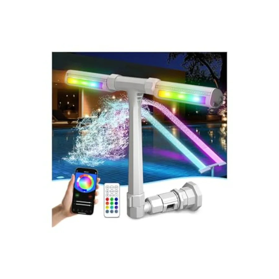 

Pool Fountain with Lights for Inground/Above Ground Pools, ABS Plastic, White/Black, 16-Colors 12 Modes LED Lights, Dual Spray