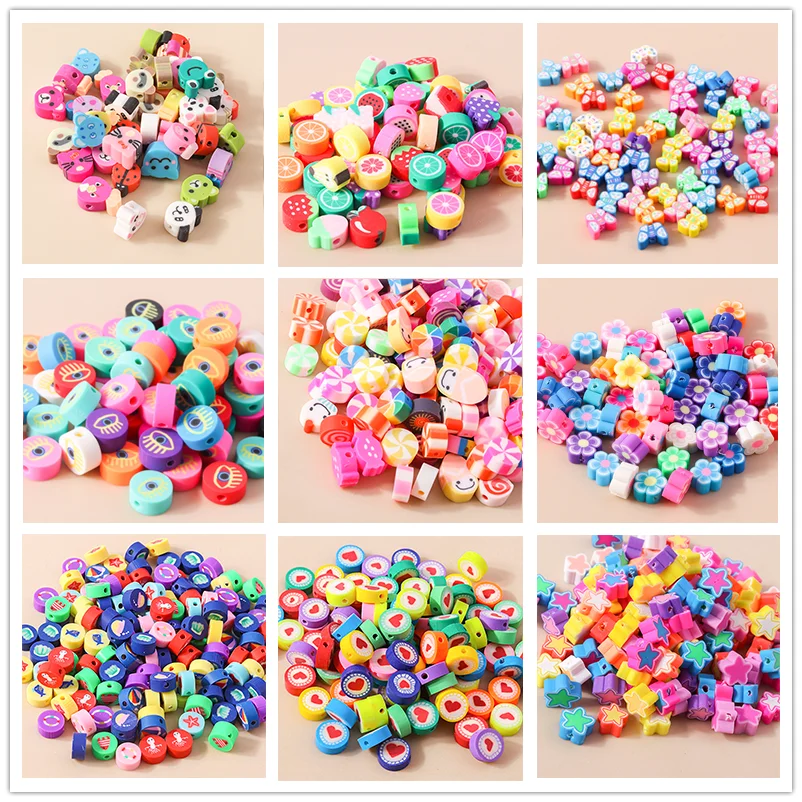 

Leslie 100pcs/lot Mini Animal Fruit Flower Polymer Clay Spacer Beads for Jewelry Making Diy Bracelet Necklace Accessories